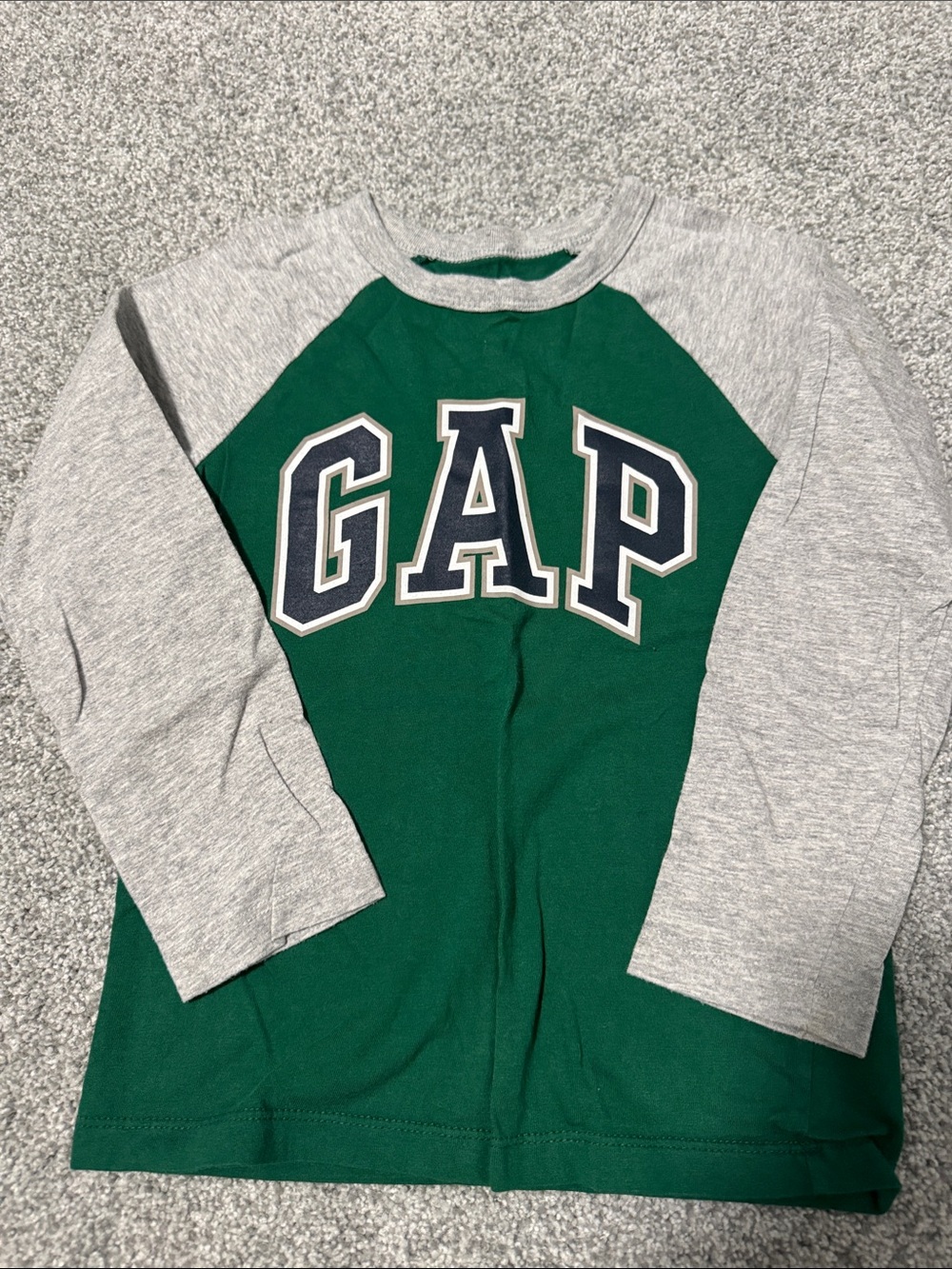 GAP Green and Gray Raglan Long-Sleeve Tee with Logo